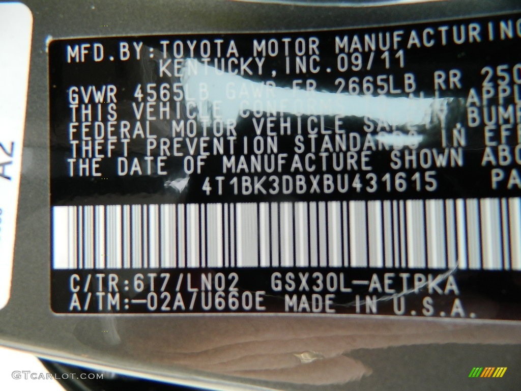 6T7 2011 Toyota Avalon Limited Parts