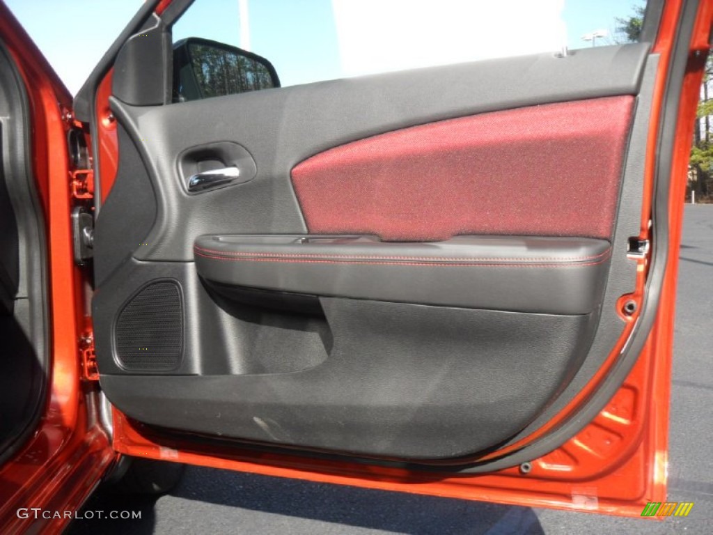 2012 Dodge Avenger SXT Plus Black/Red Door Panel Photo #60173679
