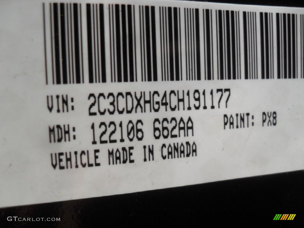 2012 Charger Color Code PX8 for Pitch Black Photo #60173853