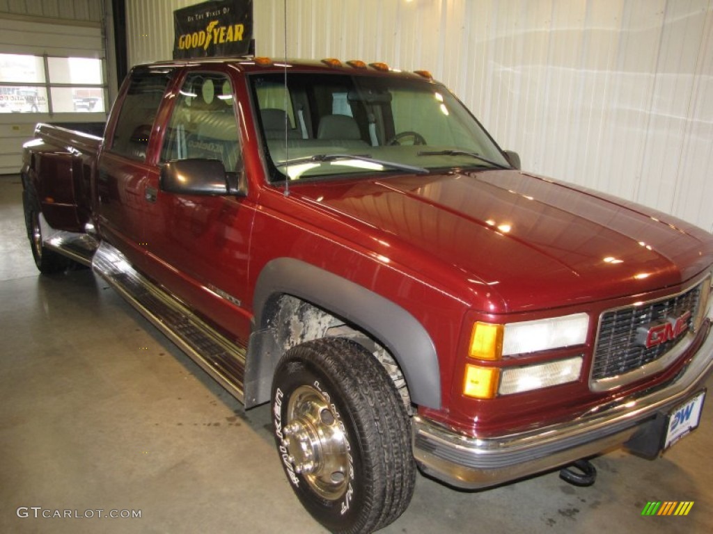 1999 Sierra 3500 SL Crew Cab 4x4 Dually - Medium Red Metallic / Neutral photo #1