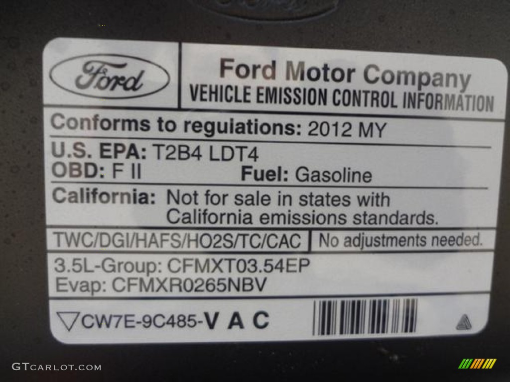 2012 Ford F150 FX4 SuperCrew 4x4 Info Tag Photo #60191912