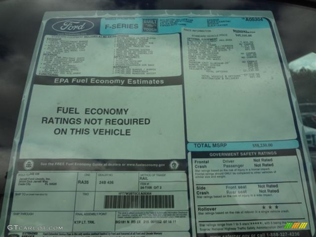 2012 Ford F250 Super Duty Lariat Crew Cab 4x4 Window Sticker Photo #60193030