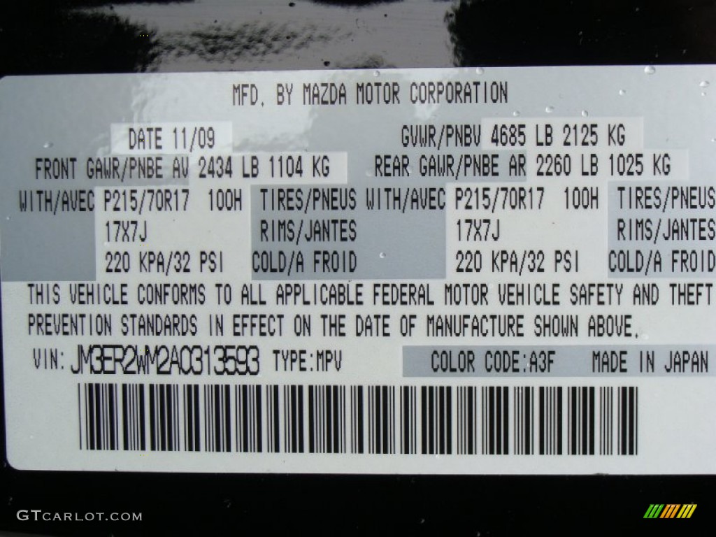 2010 CX-7 Color Code A3F for Brilliant Black Photo #60194161