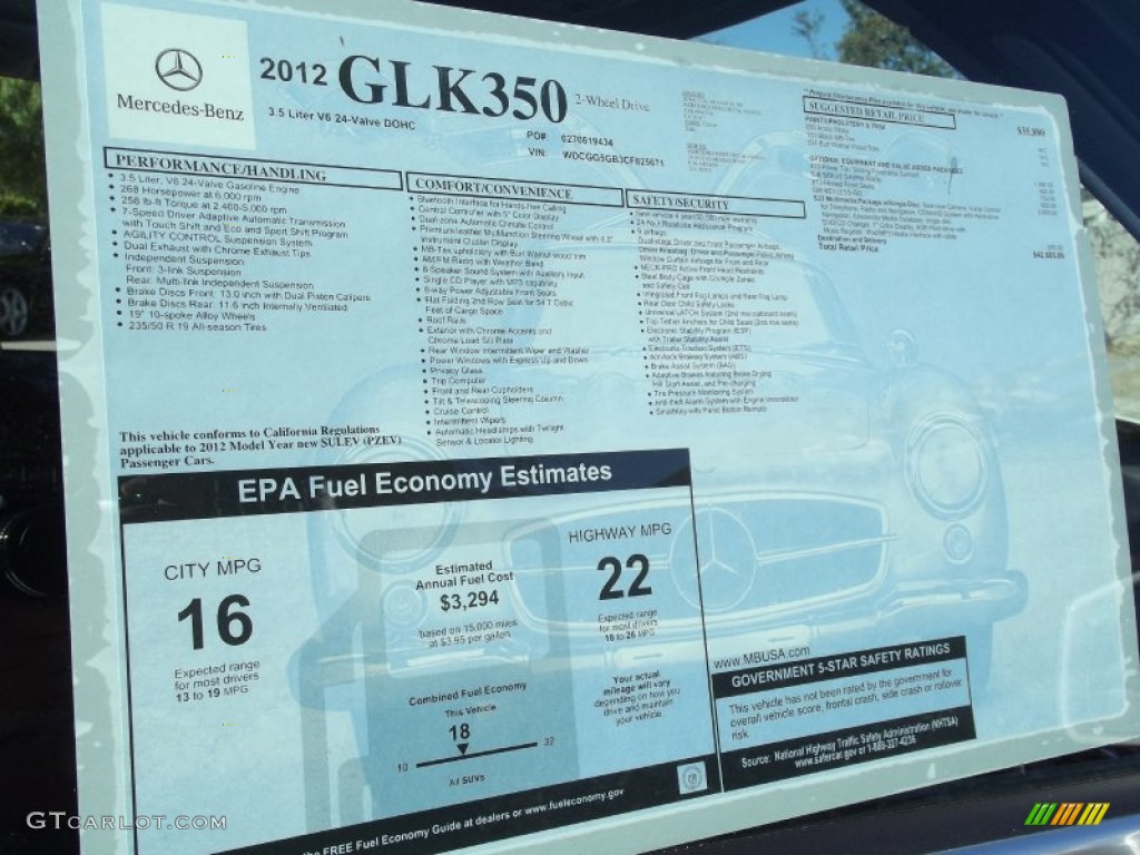 2012 Mercedes-Benz GLK 350 Window Sticker Photo #60194764