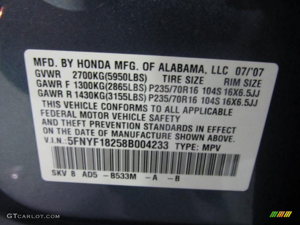 2008 Pilot Value Package 4WD - Steel Blue Metallic / Gray photo #14