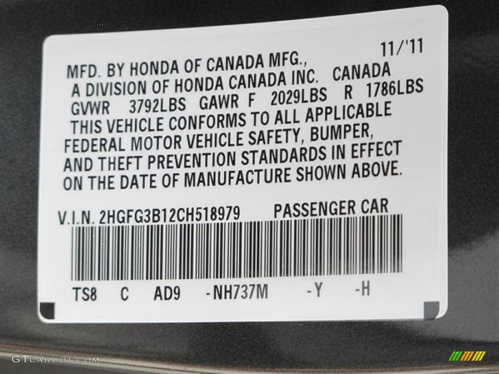 2012 Civic Color Code NH737M for Polished Metal Metallic Photo #60196753
