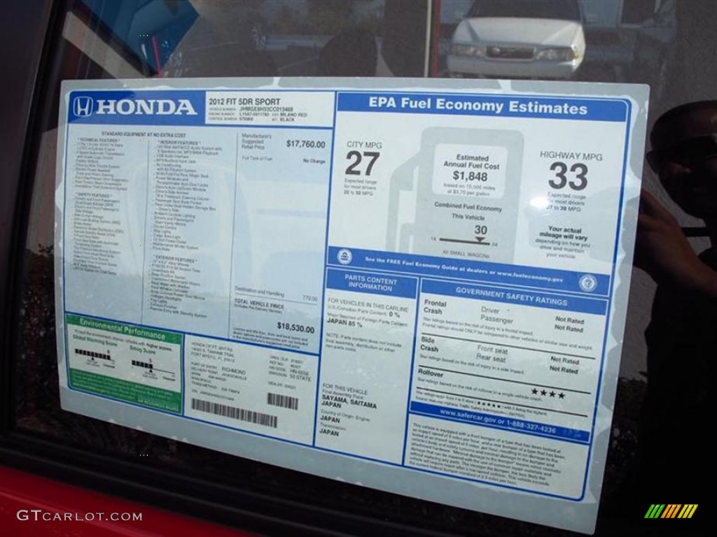 2012 Honda Fit Sport Window Sticker Photo #60197485