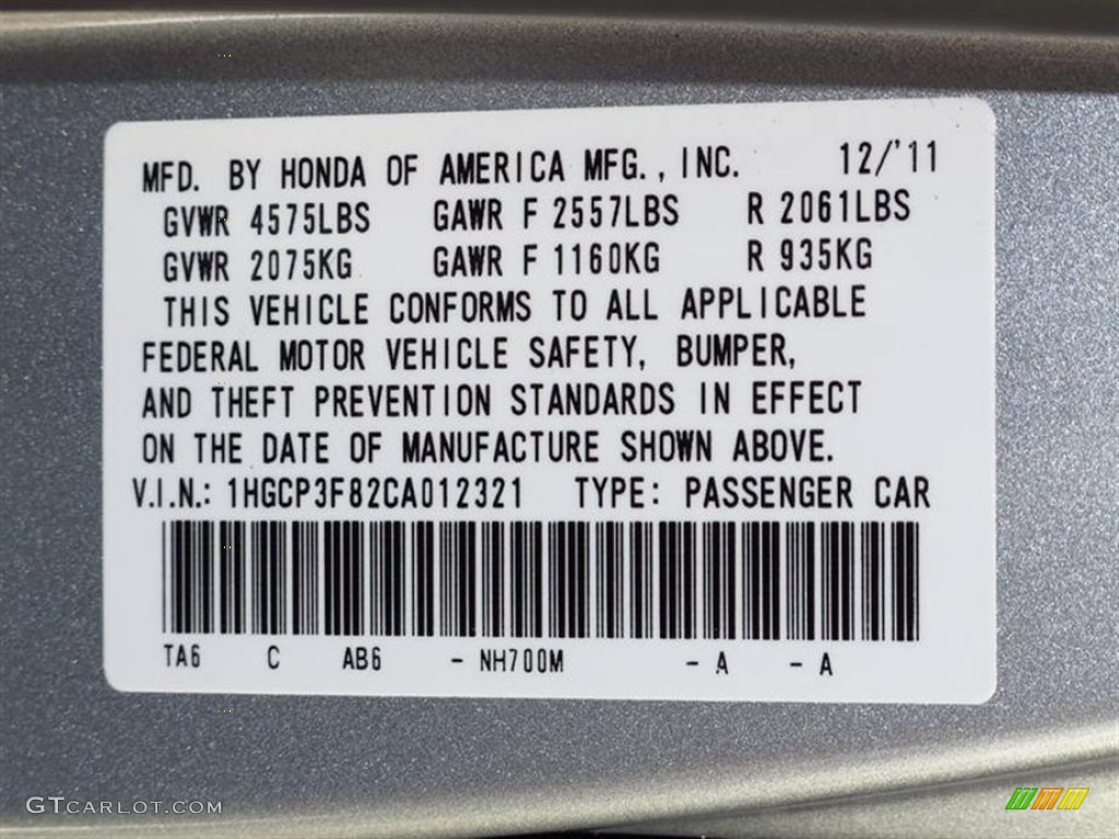2012 Accord EX-L V6 Sedan - Alabaster Silver Metallic / Black photo #10
