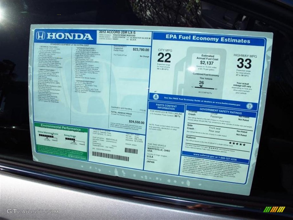2012 Honda Accord LX-S Coupe Window Sticker Photo #60197854