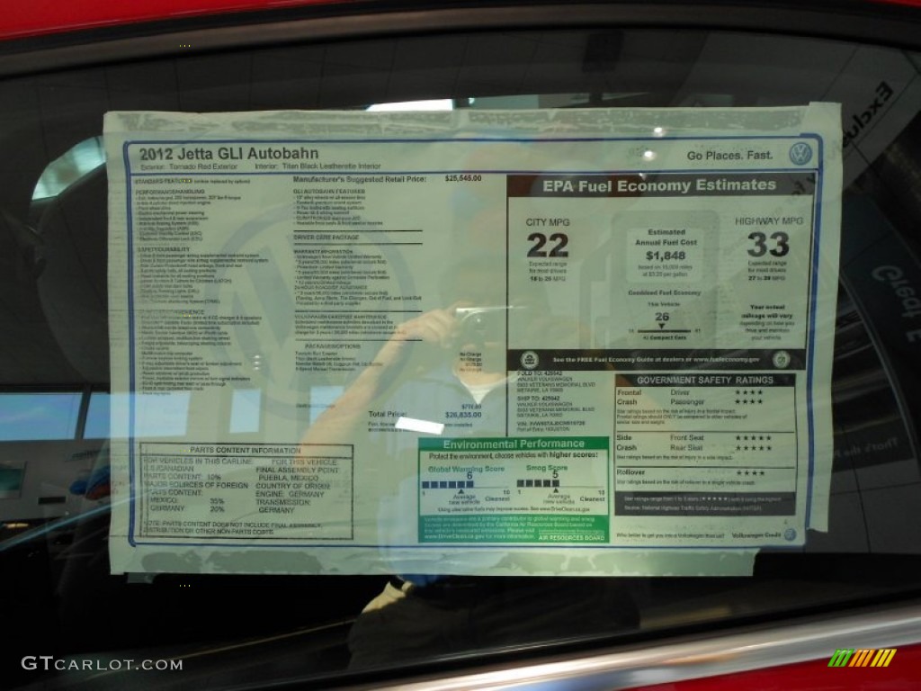 2012 Volkswagen Jetta GLI Window Sticker Photo #60199822
