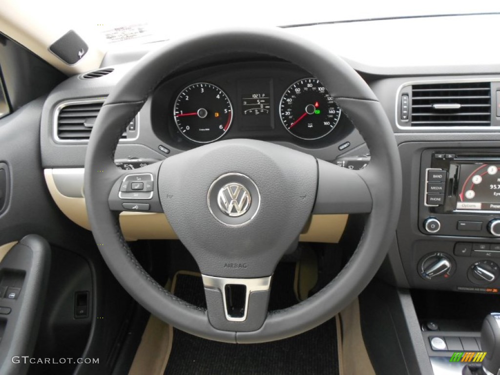 2012 Volkswagen Jetta TDI Sedan Cornsilk Beige Steering Wheel Photo #60201173