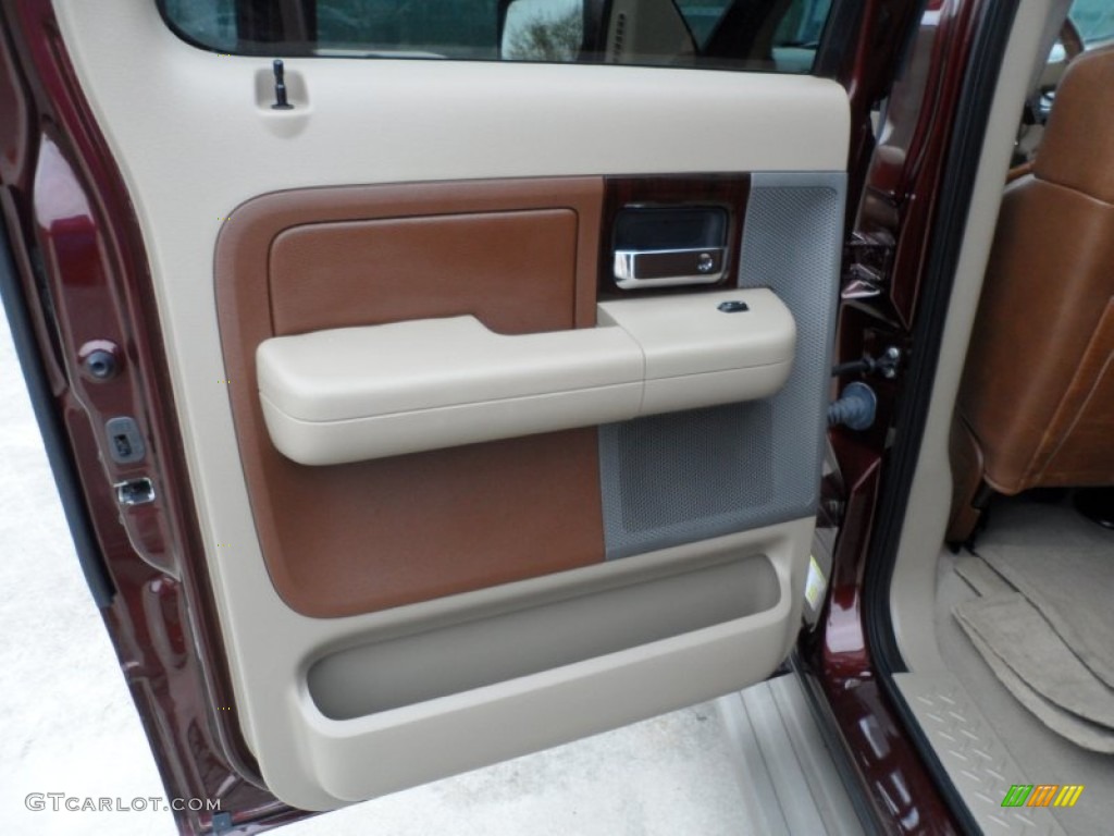 2008 Ford F150 King Ranch SuperCrew Tan/Castaño Leather Door Panel Photo #60205192