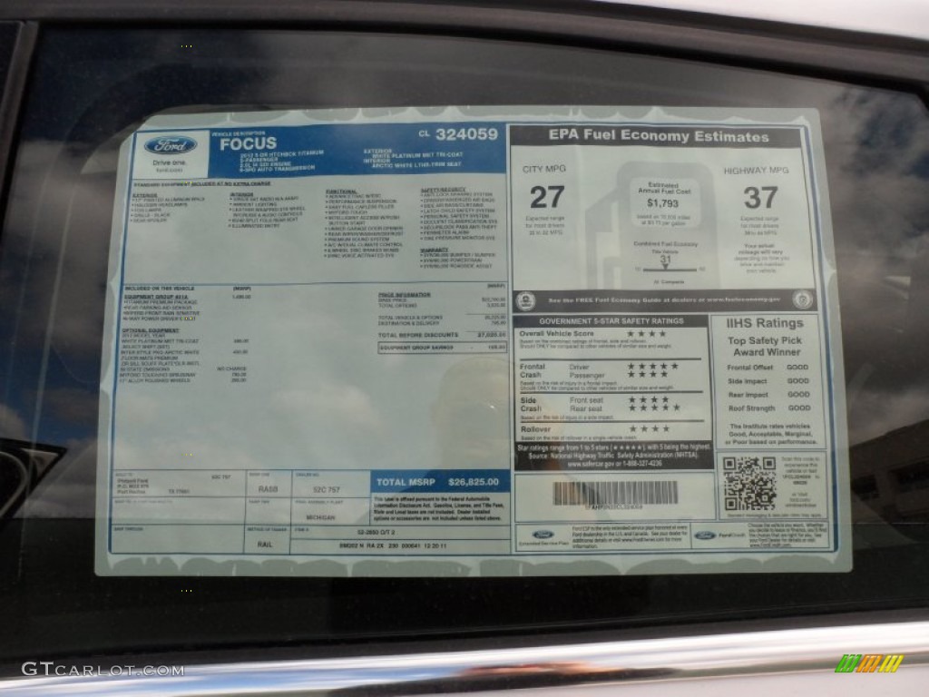 2012 Ford Focus Titanium 5-Door Window Sticker Photo #60207988