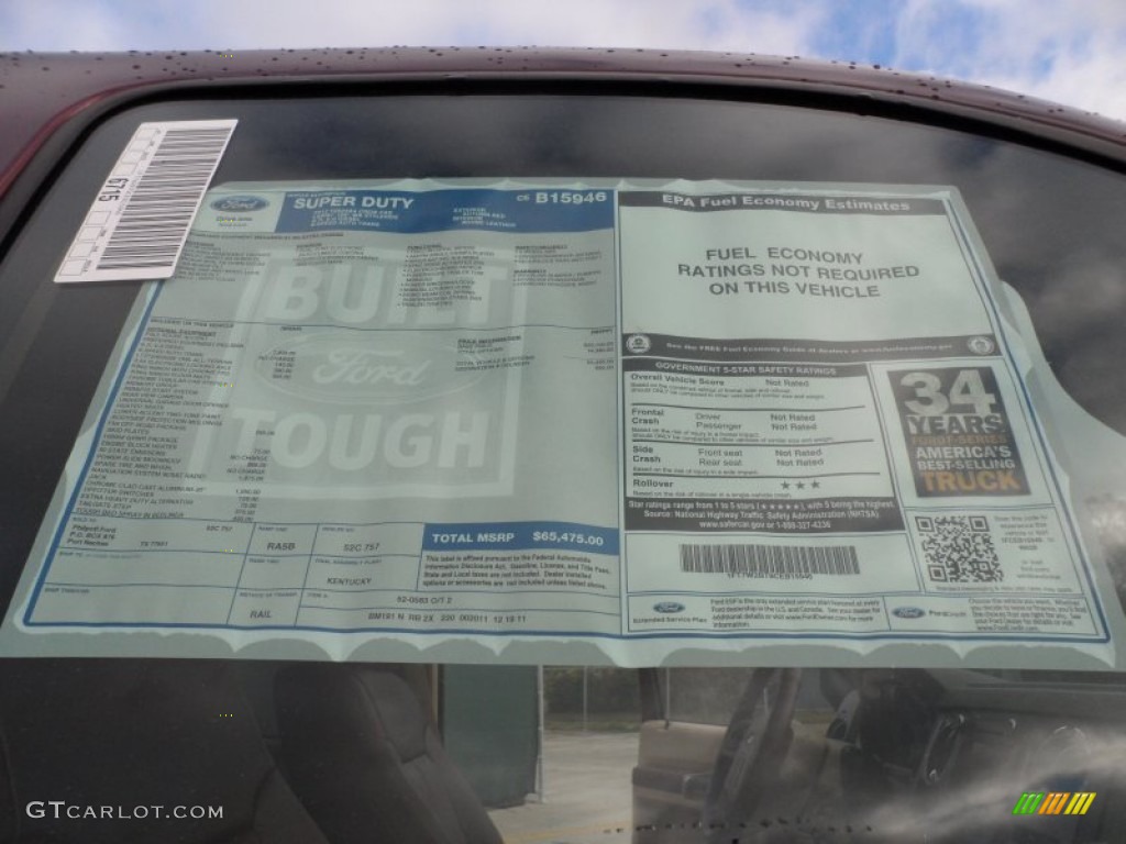 2012 Ford F250 Super Duty King Ranch Crew Cab 4x4 Window Sticker Photo #60211693