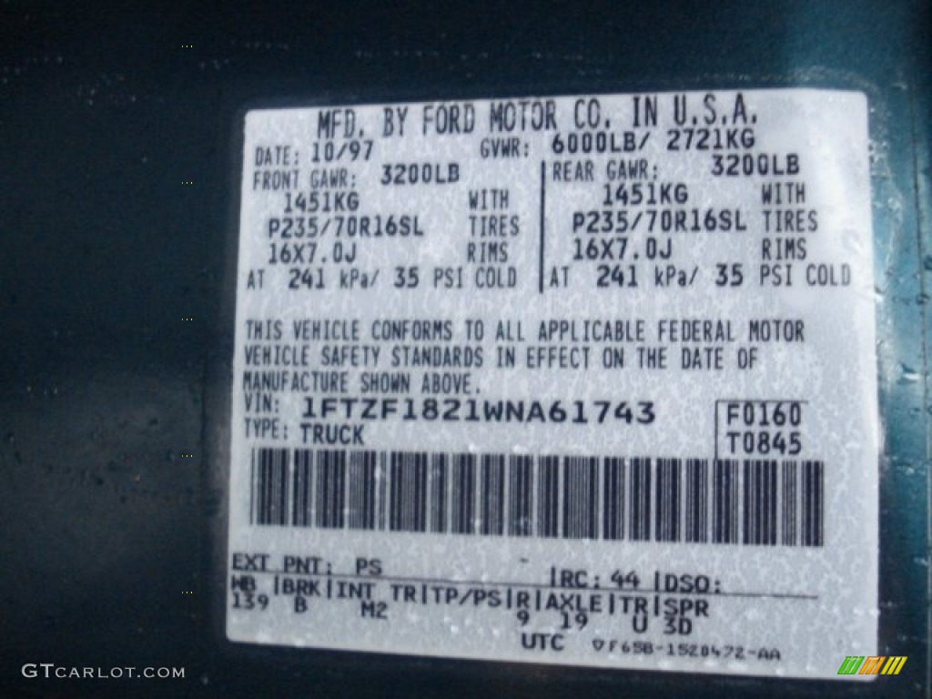 1998 F150 Color Code PS for Pacific Green Metallic Photo #60217714