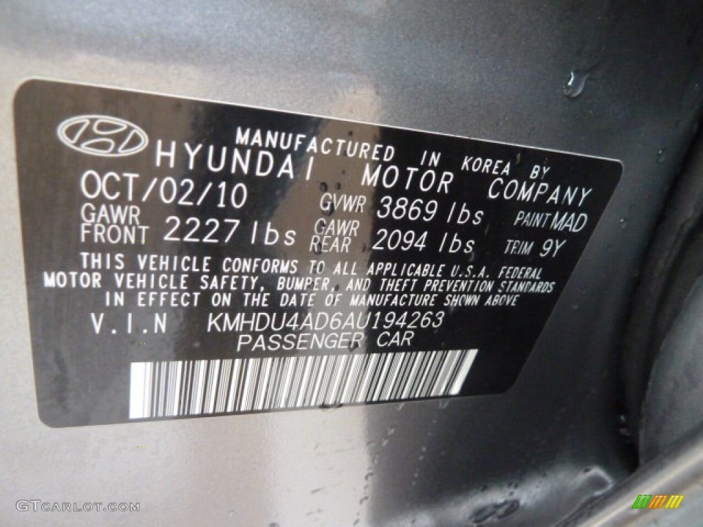 2010 Elantra Color Code MAD for Carbon Gray Mist Photo #60229873