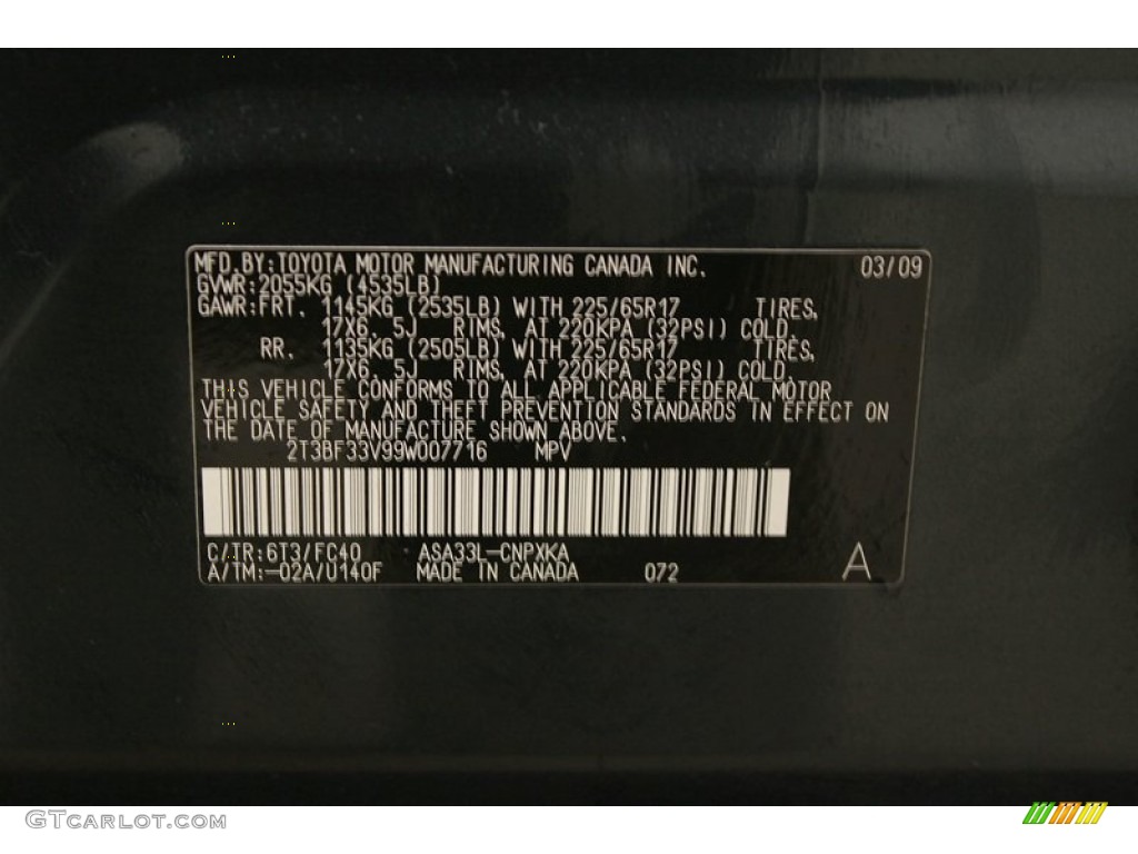 2009 RAV4 Color Code 6T3 for Black Forest Pearl Photo #60239176