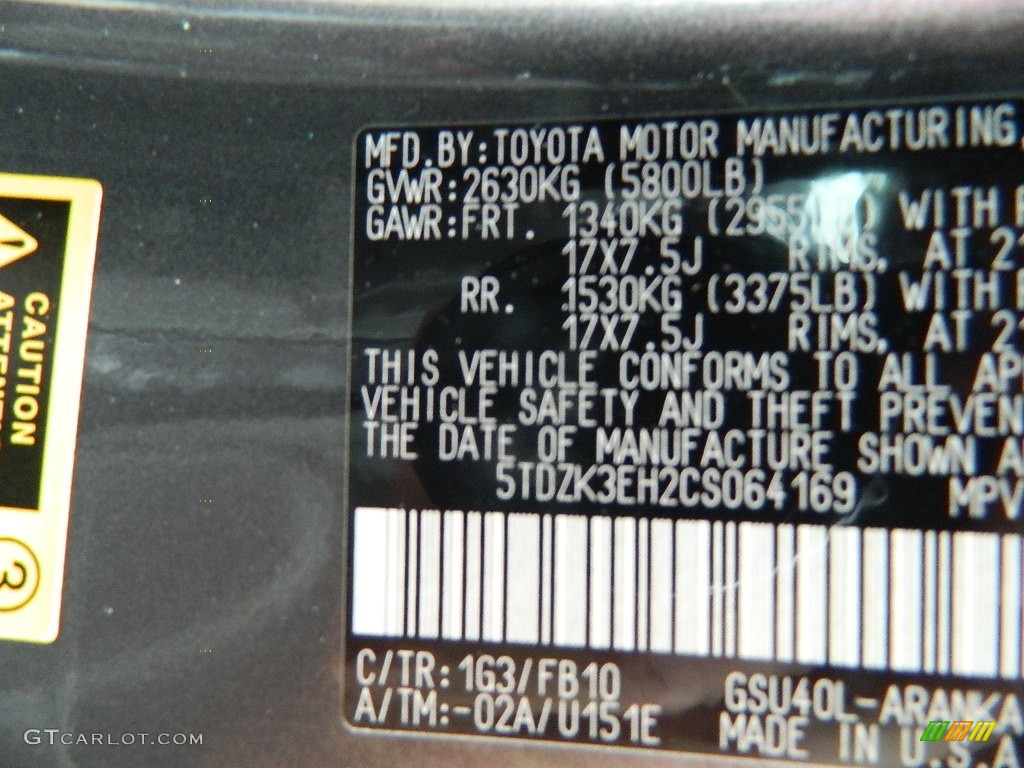 2012 Highlander Color Code 1G3 for Magnetic Gray Metallic Photo #60243004