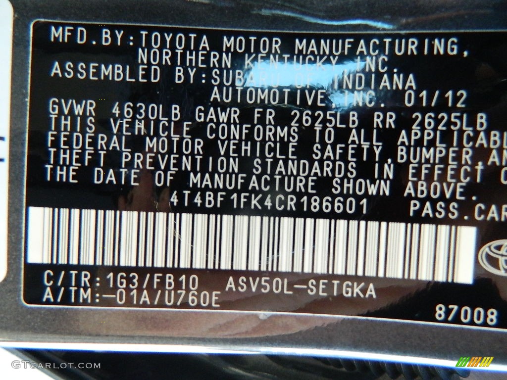 2012 Camry Color Code 1G3 for Magnetic Gray Metallic Photo #60243160