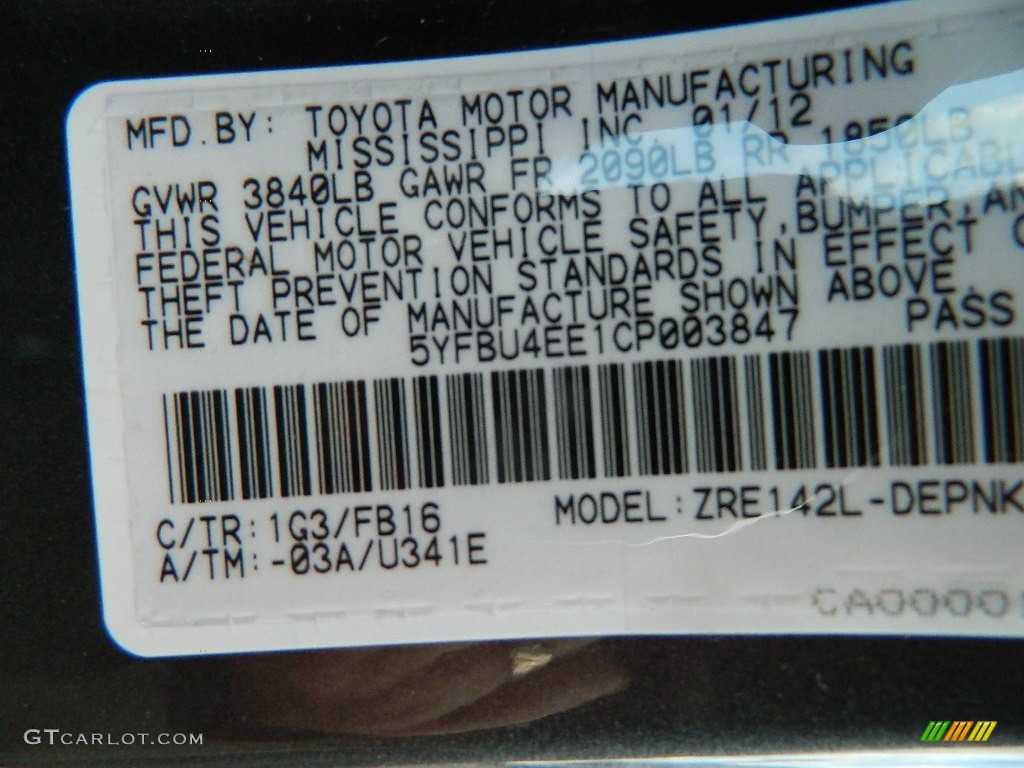 2012 Corolla Color Code 1G3 for Magnetic Gray Metallic Photo #60243310