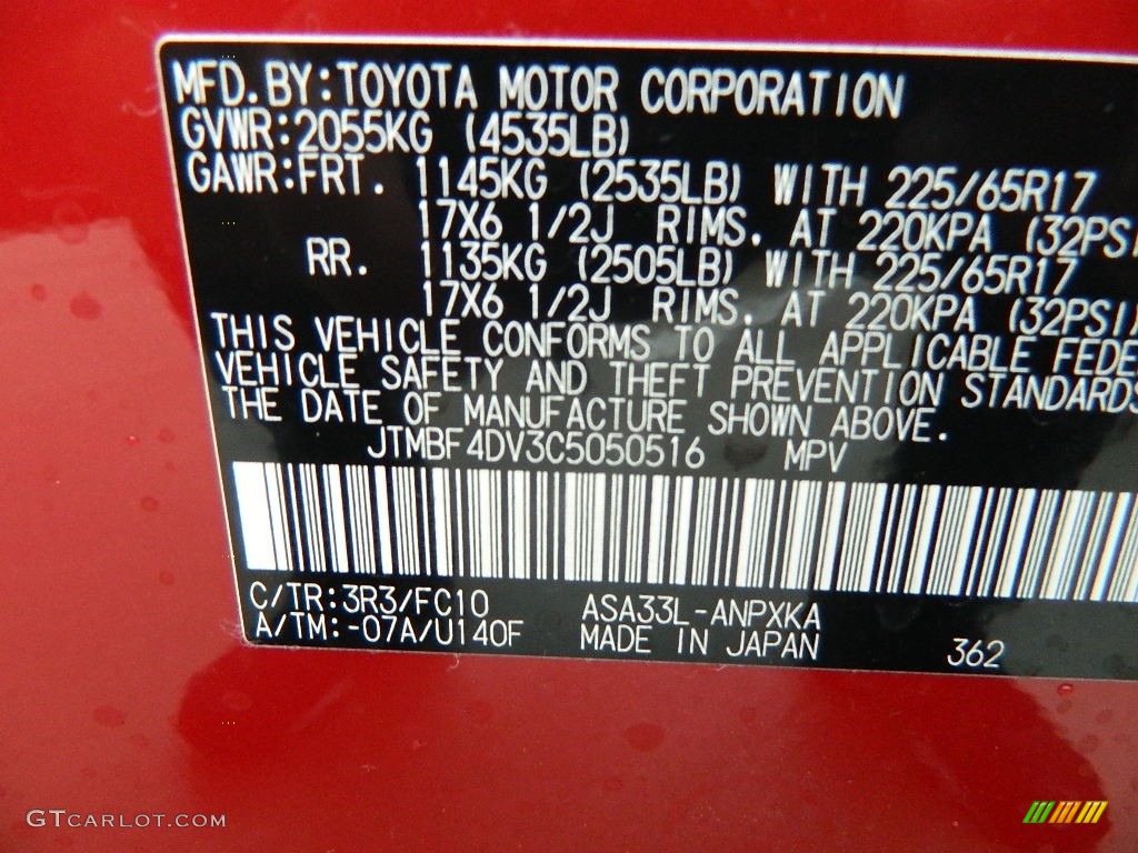 2012 RAV4 Color Code 3R3 for Barcelona Red Metallic Photo #60243745