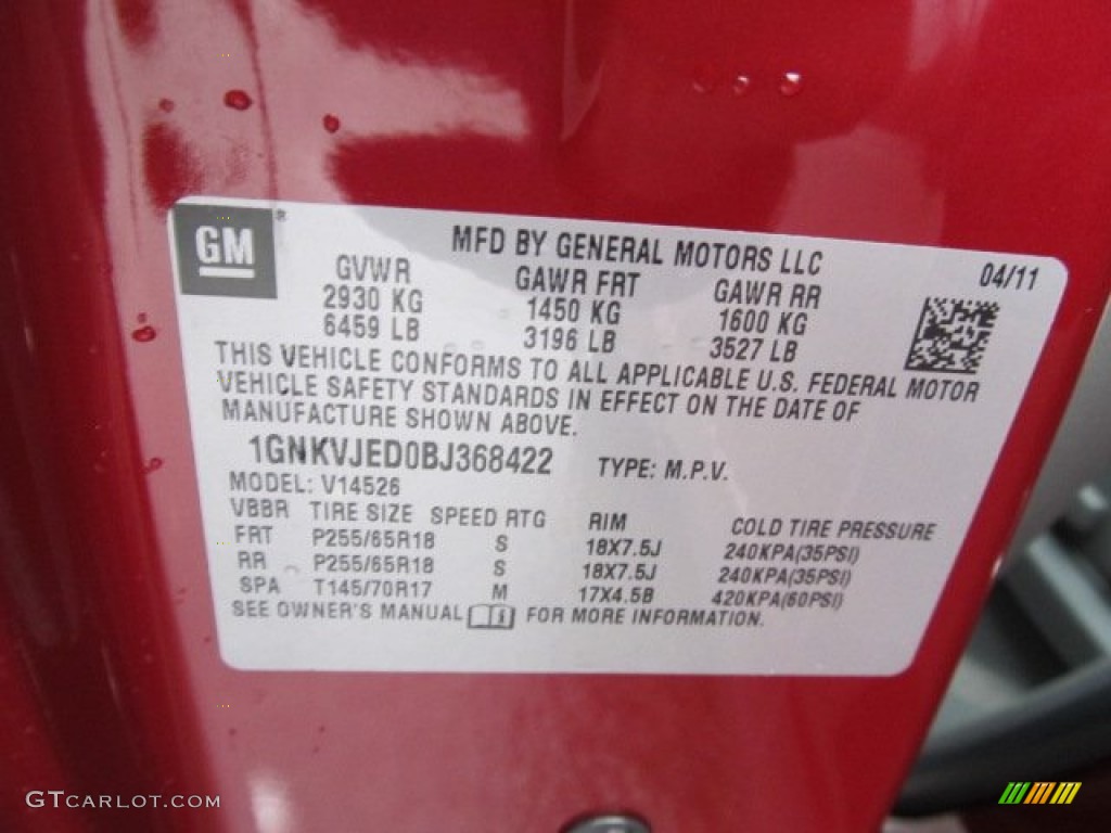 2011 Chevrolet Traverse LT AWD Info Tag Photo #60244470