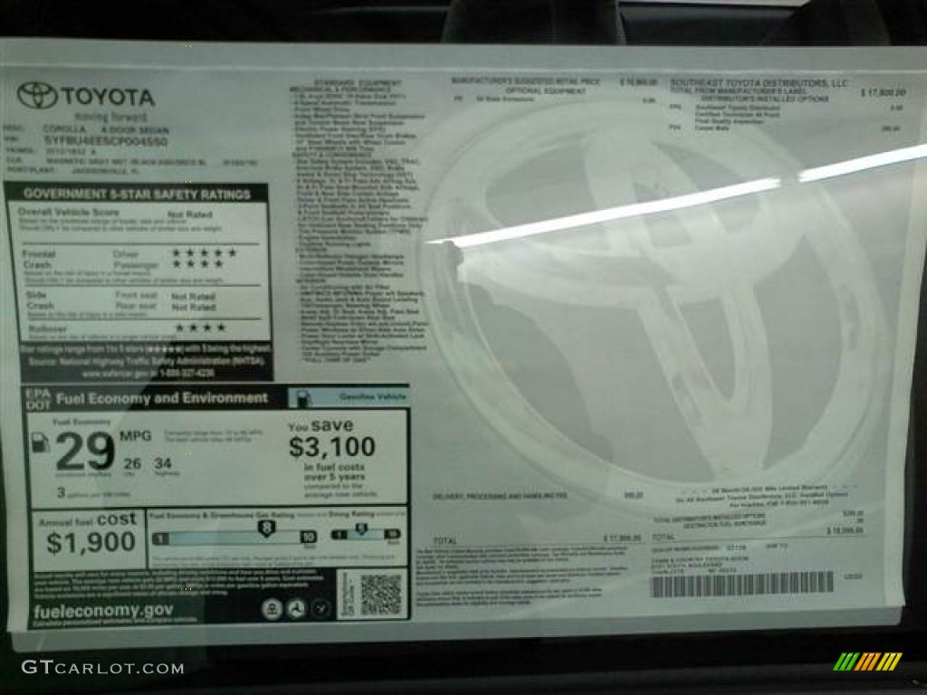 2012 Toyota Corolla Standard Corolla Model Window Sticker Photos