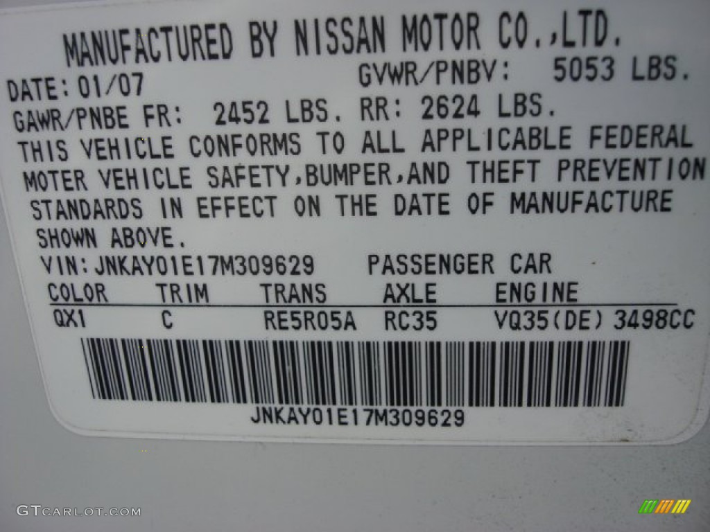 2007 M Color Code QX1 for Ivory Pearl Photo #60251654