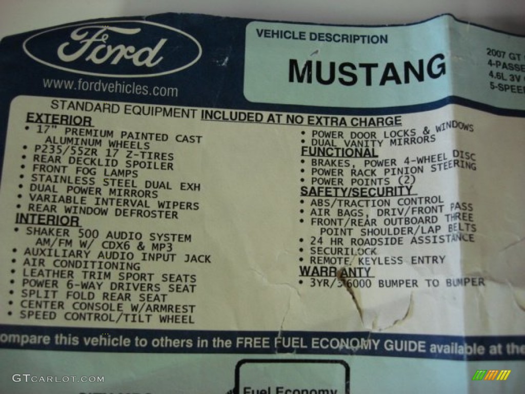 2007 Ford Mustang GT Premium Coupe Window Sticker Photo #60252530