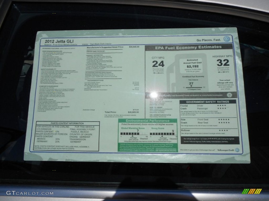 2012 Volkswagen Jetta GLI Window Sticker Photo #60258158