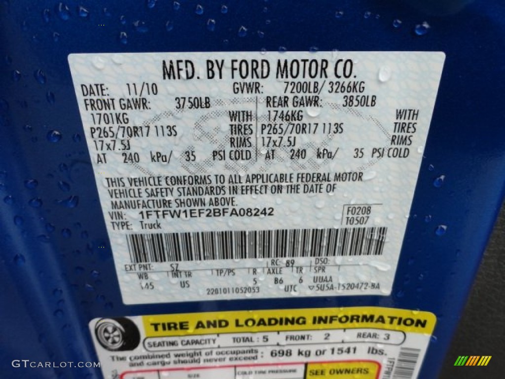 2011 F150 Color Code SZ for Blue Flame Metallic Photo #60261530