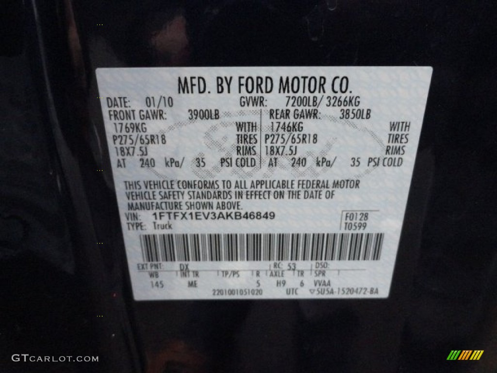 2010 F150 Color Code DX for Dark Blue Pearl Metallic Photo #60262598
