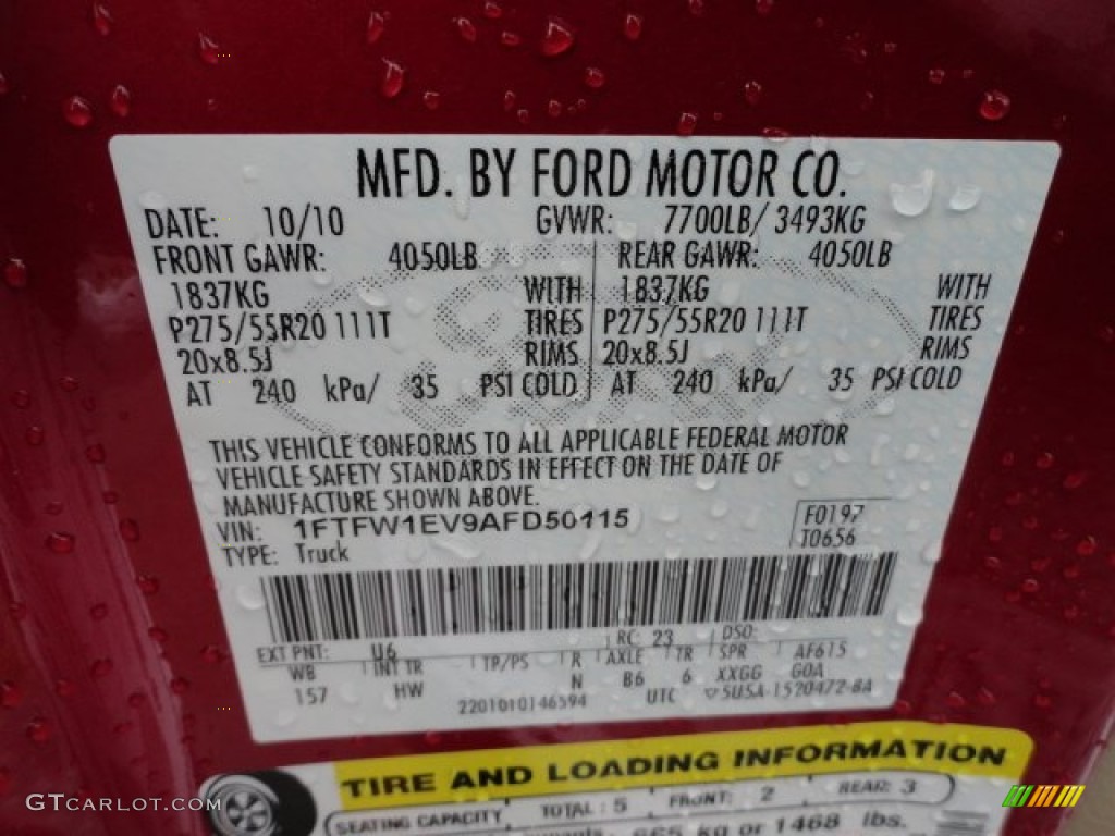 2010 F150 Color Code U6 for Red Candy Metallic Photo #60262949