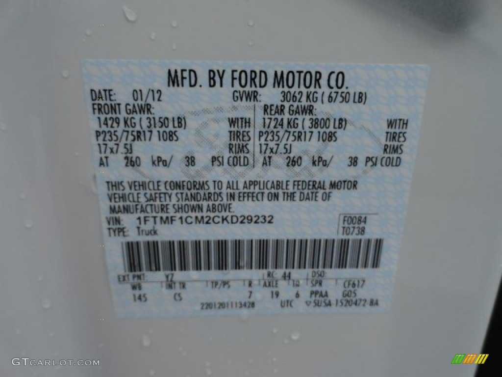 2012 F150 Color Code YZ for Oxford White Photo #60263996