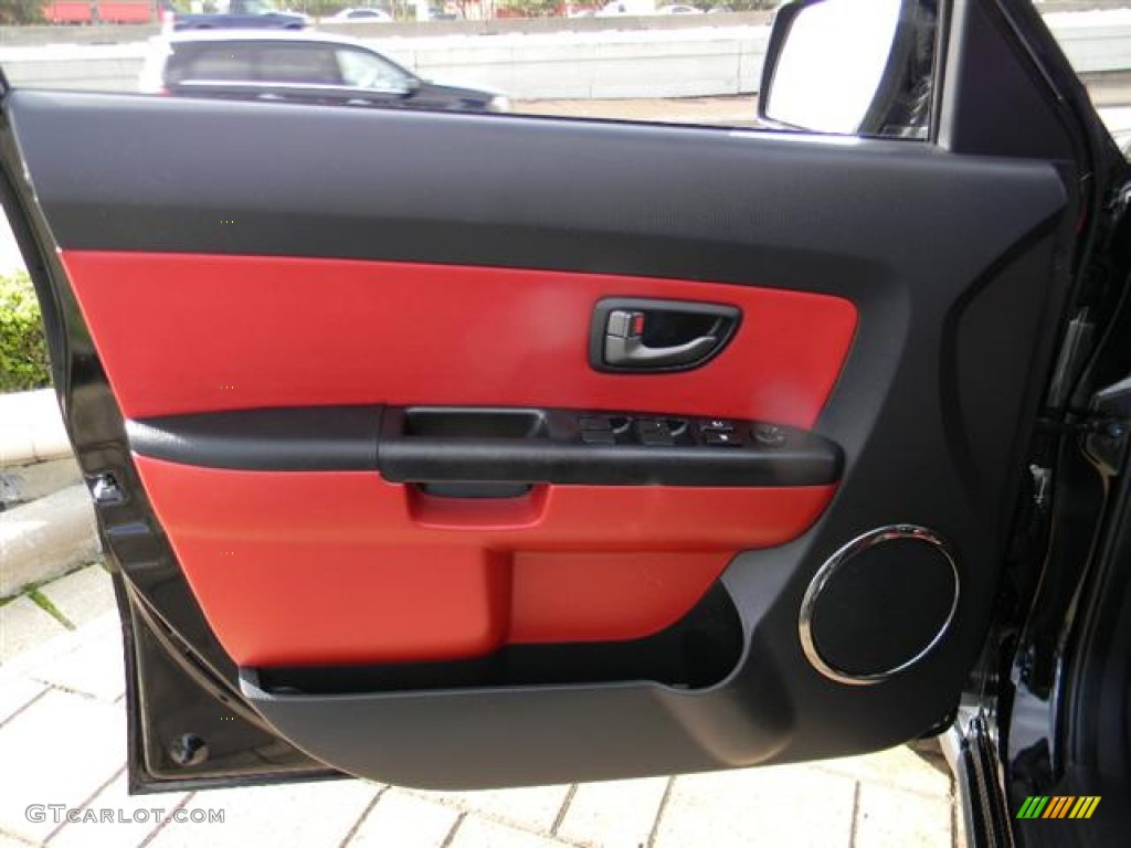 2010 Kia Soul Sport Red/Black Sport Cloth Door Panel Photo #60264062