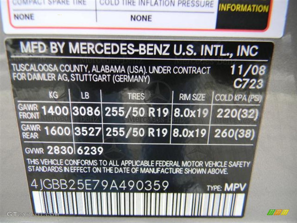 2009 Mercedes-Benz ML 320 BlueTec 4Matic Color Code Photos