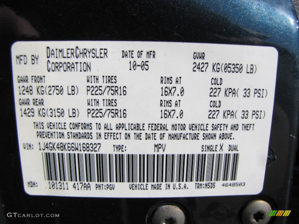 2006 Liberty Color Code PGV for Deep Beryl Green Pearl Photo #60264911