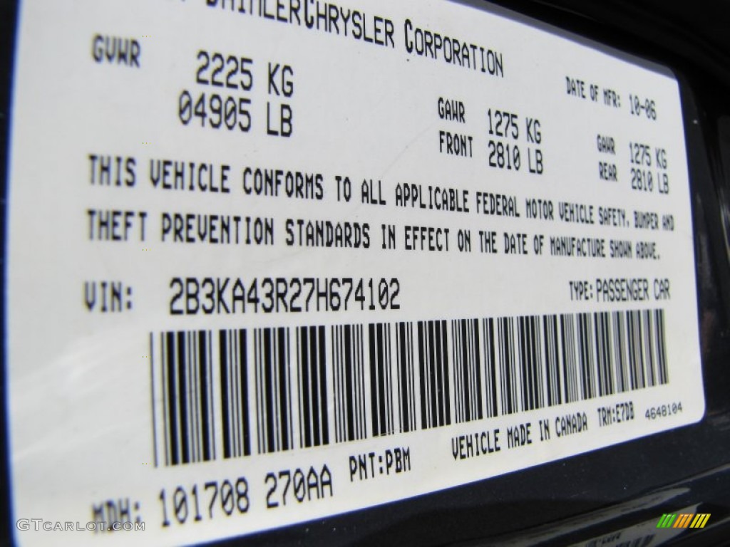 2007 Charger Color Code PBM for Steel Blue Metallic Photo #60265313