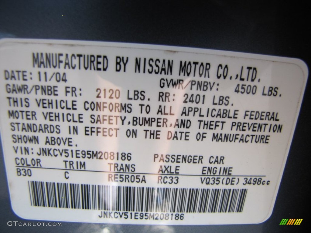 2005 Infiniti G 35 Sedan Color Code Photos