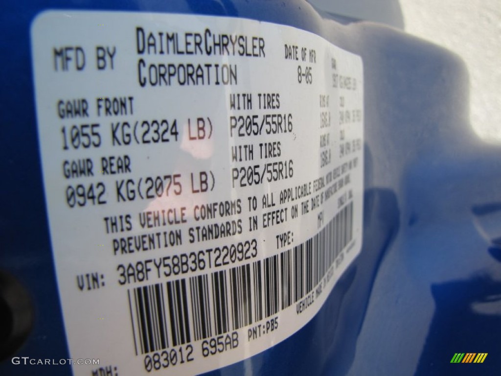 2006 PT Cruiser Color Code PB5 for Electric Blue Pearl Photo #60267617