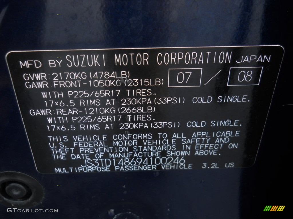 2009 Suzuki Grand Vitara XSport 4x4 Info Tag Photo #60275798