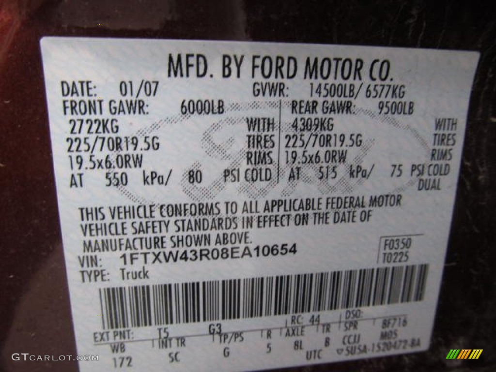 2008 F450 Super Duty Color Code T5 for Dark Copper Metallic Photo #60280913
