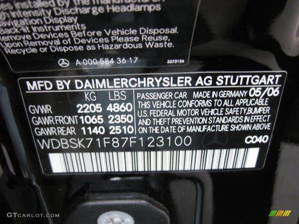 2007 SL Color Code 040 for Black Photo #60286157