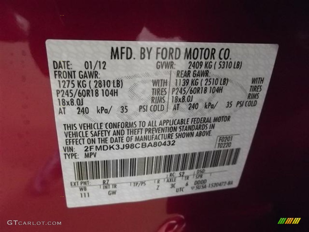 2012 Edge Color Code RZ for Red Candy Metallic Photo #60291245