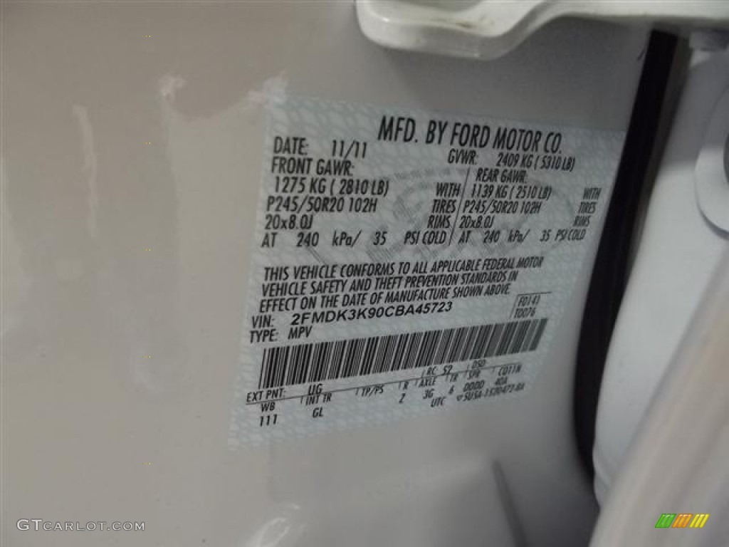 2012 Edge Color Code UG for White Platinum Metallic Tri-Coat Photo #60291488