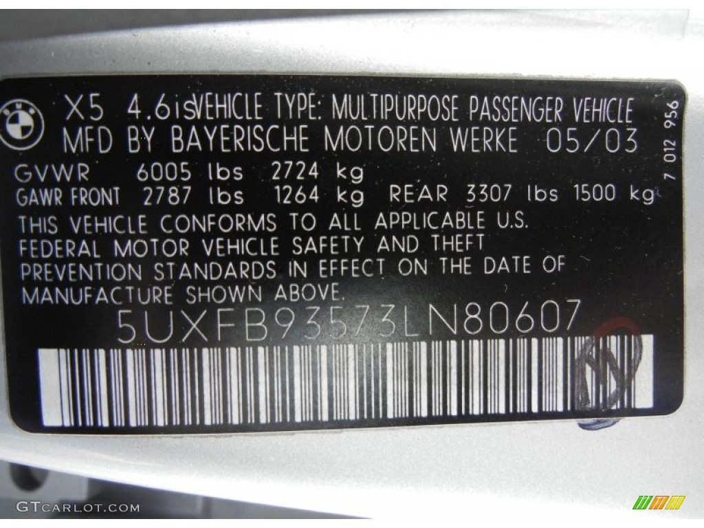 2003 BMW X5 4.6is Info Tag Photo #60297842