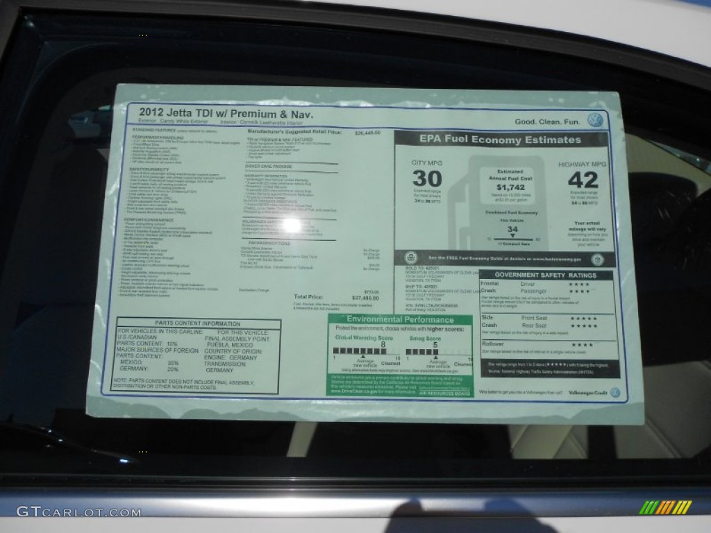 2012 Jetta TDI Sedan - Candy White / Cornsilk Beige photo #22