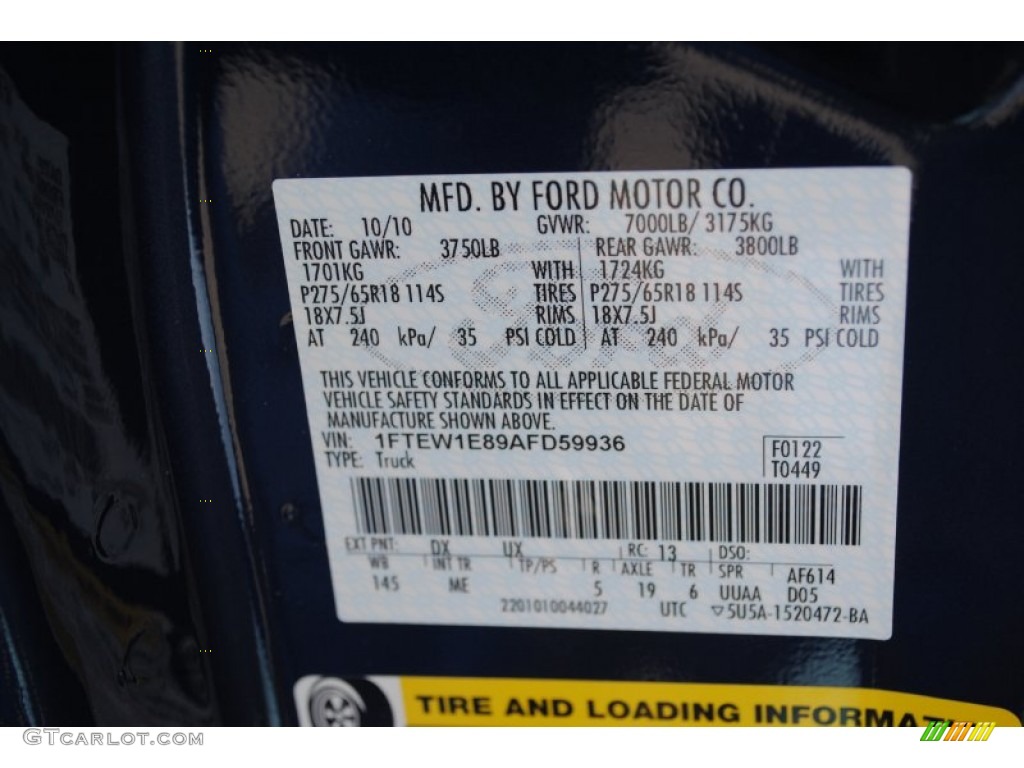 2010 F150 Color Code DX for Dark Blue Pearl Metallic Photo #60300464
