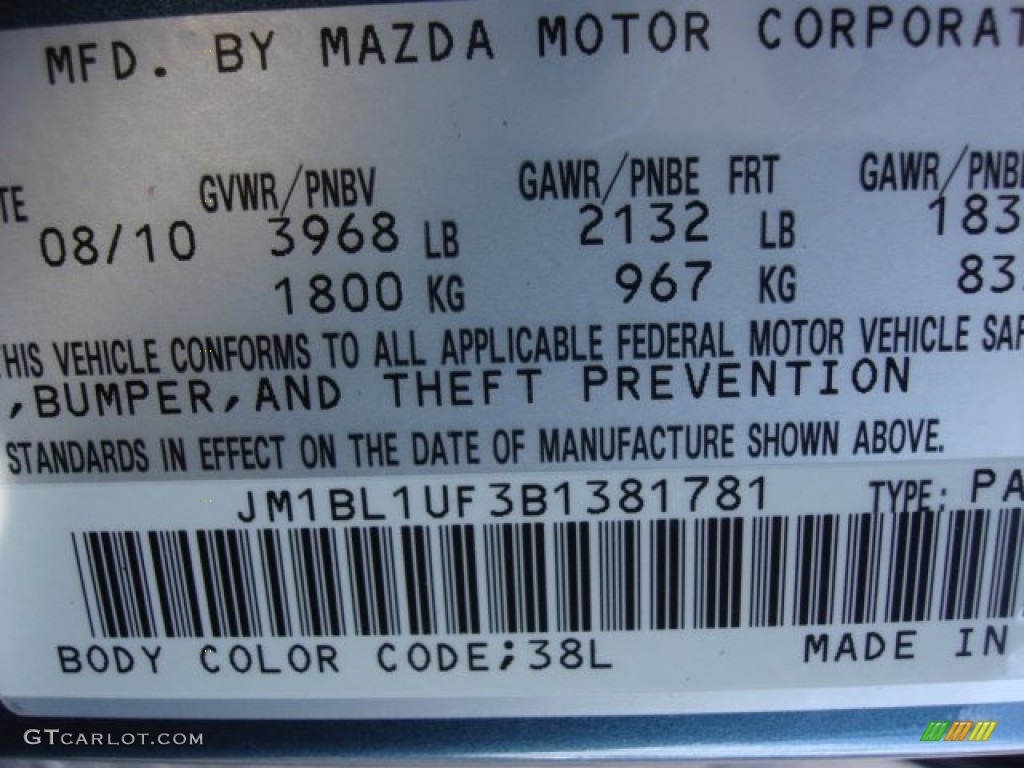2011 MAZDA3 Color Code 38L for Gunmetal Blue Mica Photo #60307031