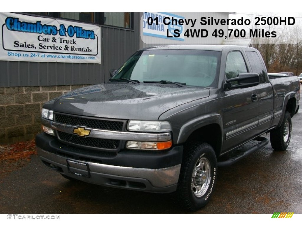 2001 Silverado 2500HD LS Extended Cab 4x4 - Medium Charcoal Gray Metallic / Graphite photo #1